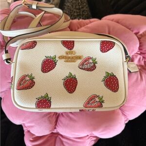 Coach Cream Strawberry Print Crossbody Bag